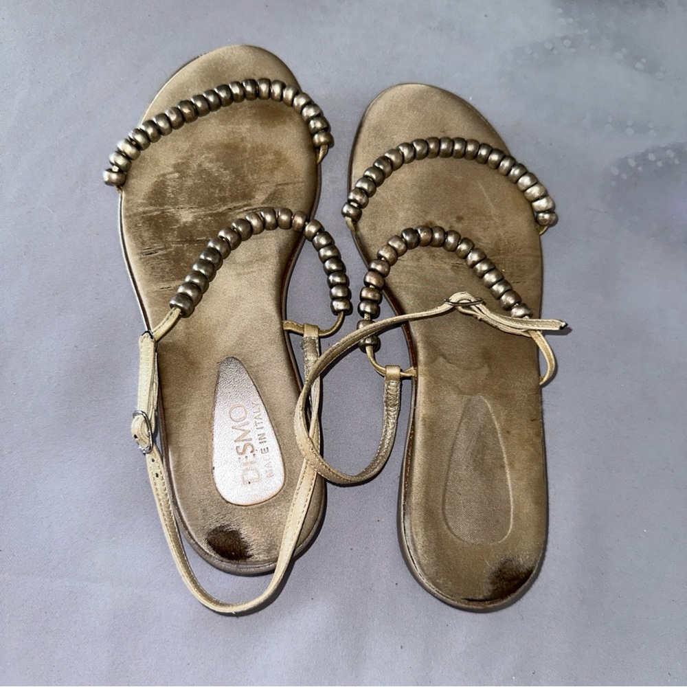 Desmo Gold Sandals with Decorative Straps and Ankle Buckle